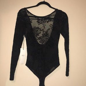 Sheer black backless bodysuit